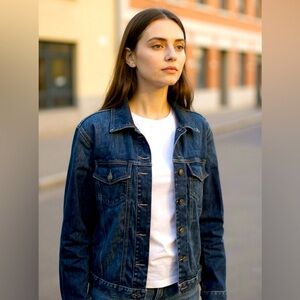 Loft Outlet Blue Jean Denim Jacket Button down Pockets Size XL cotton elastane